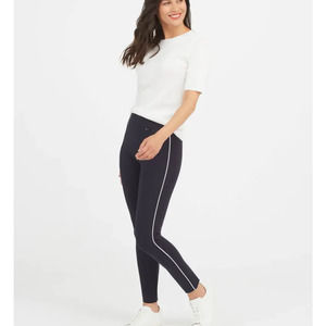 NEW Spanx Perfect Pants Ankle Piped Skinny SZ Petite Medium Navy Blue Shaping